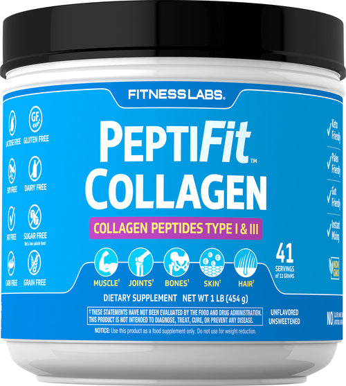 Collagen Peptides Type I & III Powder PeptiFit, 1 lb (454 g) Bottle