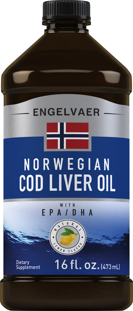 Engelvaer Norwegian Cod Liver Oil (Natual Lemon Flavor), 16 fl oz (473 mL) Bottle