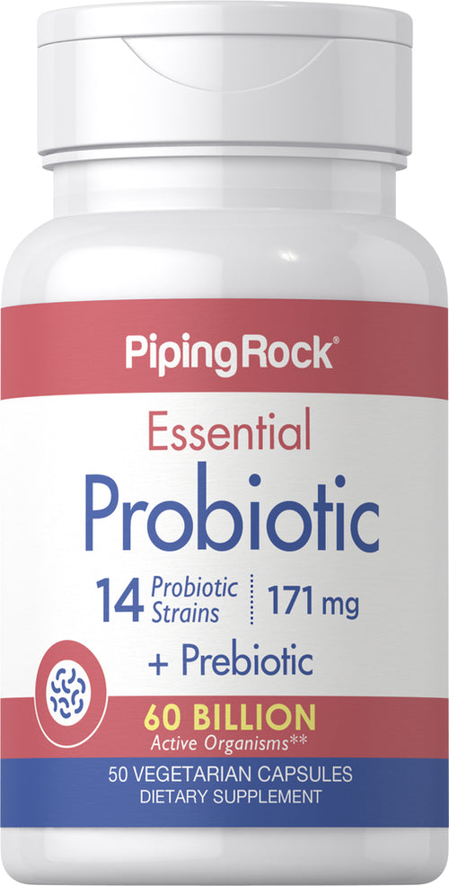 Essential Probiotic 14 Strains 60 Billion Organisms + Prebiotic, 50 Vegetarian Capsules