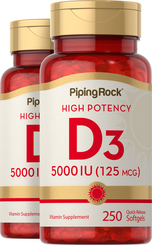 High Potency Vitamin D3, 5000 IU, 250 Quick Release Softgelsx2