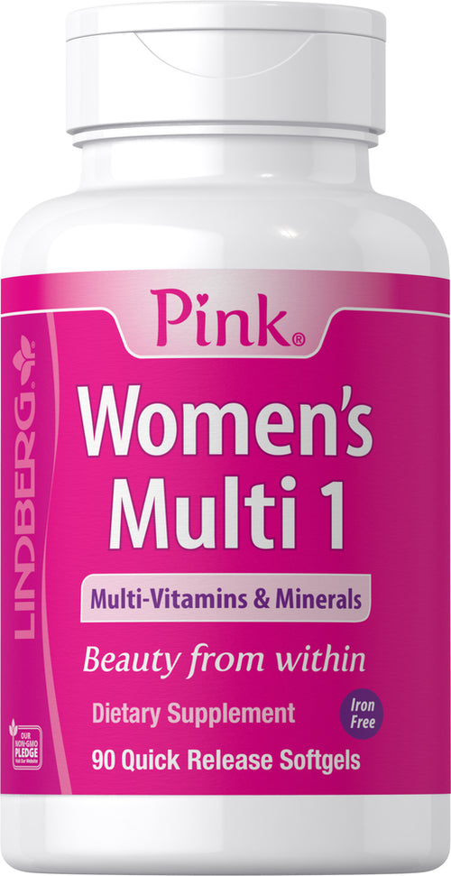 Cápsulas con multivitaminas y minerales para mujer Pink Women's Multi 1, sin hierro 90 Cápsulas blandas de liberación rápida       