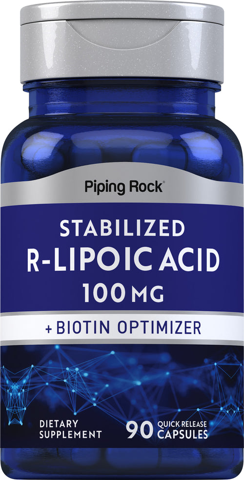 Ácido alfa r-lipoico (estabilizado) y optimizador de biotina 100 mg 90 Cápsulas de liberación rápida     