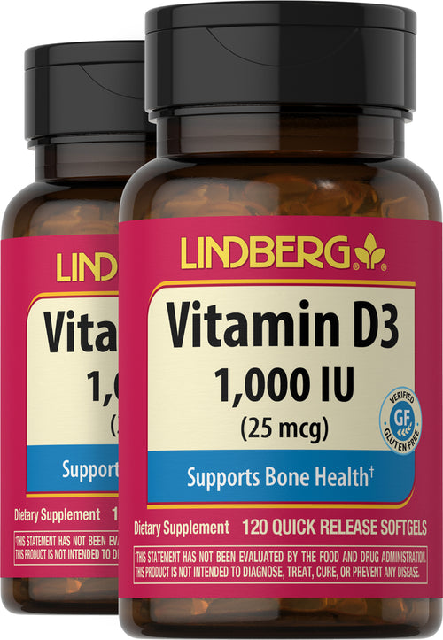 Vitamin D3, 1000 IU, 120 Quick Release Softgels, 2  Bottles...