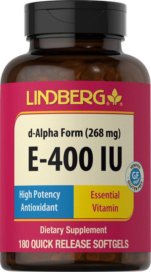 Vitamina E-400 IU (Tocoferol D-alfa) 180 Cápsulas blandas de liberación rápida       