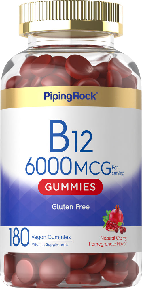 B12 (Natural Cherry Pomegranate), 6000 mcg (per serving), 180 Vegan Gummies