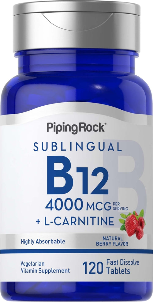 B12 (sublingual) 4000 mcg (por ración) + L-Carnitina (baya natural) 120 Pastillas de rápida disolución       