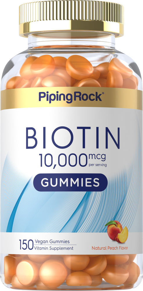 Biotin (Natural Peach), 10,000 mcg (per serving), 150 Vegan Gummies