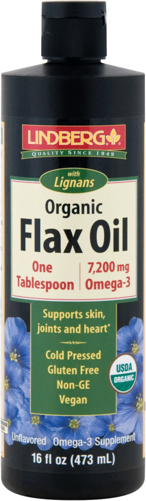 Flax Oil with Lignans Liquid (Organic), 16 fl oz (473 mL) Bottle