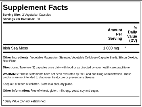 Irish Sea Moss, 1000 mg (per serving), 60 Vegetarian Capsules