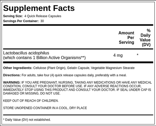 Probiotic Acidophilus 1 Billion Organisms, 4 mg (per serving), 120 Quick Release Capsules