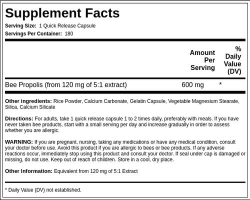 Bee Propolis, 600 mg, 180 Quick Release Capsules