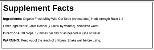 Oat Seed Avena Sativa (Organic), 1 fl oz (30ml) Dropper Bottle