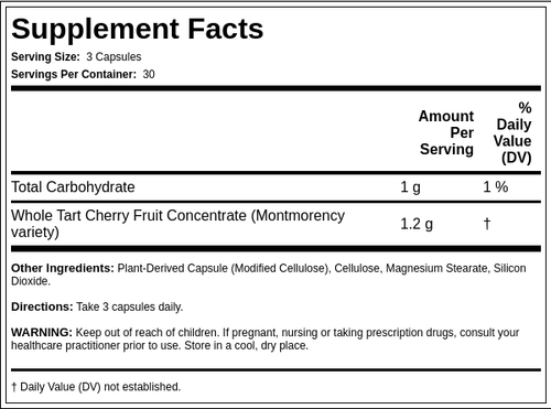 Tart Cherry Ultra (Montmorency), 1200 mg (per serving), 90 Vegetarian Capsules