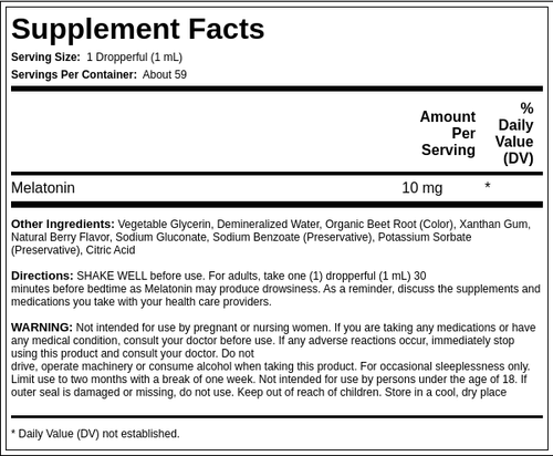 Liquid Melatonin (Natural Berry), 10 mg, 2 fl oz (59 mL) Dropper Bottle