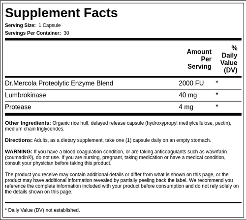 Lumbrokinase Enzymes, 30 Capsules