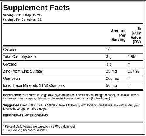 Zinc líquido + Quercetina 16 fl oz 1 pt  473 ml Botella/Frasco  