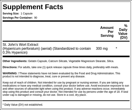 St. John's Wort Standardized Extract, 300 mg, 90 Capsules