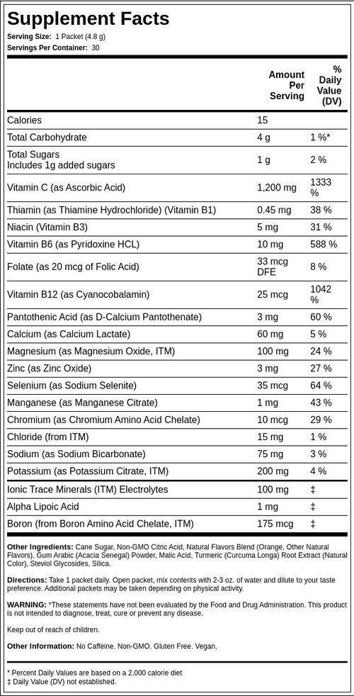 Power Pak Vitamin C Powder (Orange Blast), 1200 mg, 30 Packets