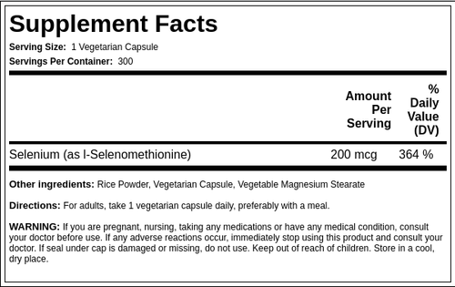 Selenium (Yeast Free), 200 mcg, 300 Vegetarian Capsules