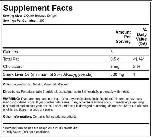 eco Shark Liver Oil, 500 mg, 200 Quick Release Softgels