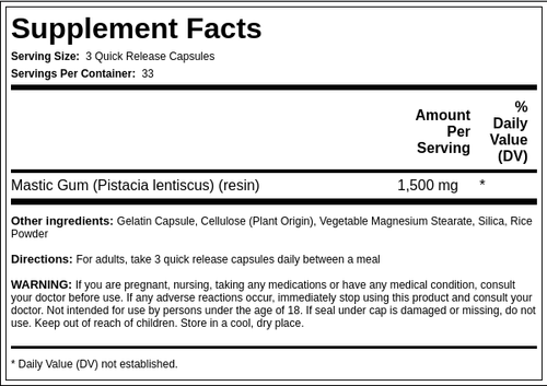 Mastic Gum, 1500 mg (per serving), 100 Quick Release Capsules