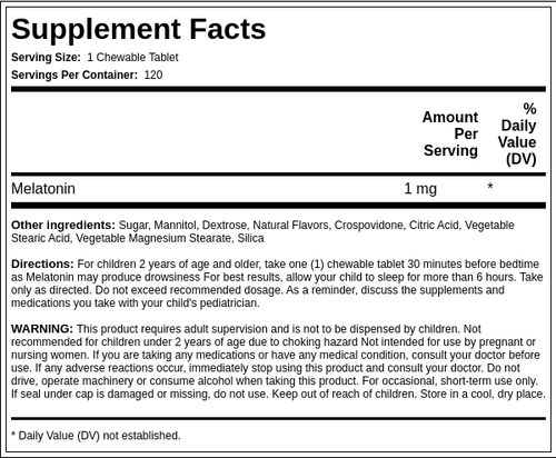 Chewable Kid's Melatonin, 1 mg, 120 Chewable Tablets