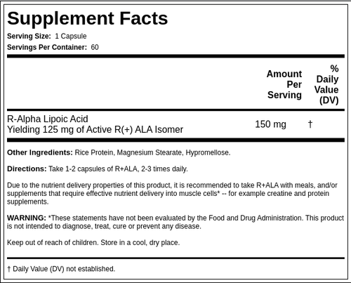 Ácido lipoico α (ALA) R+ 150 mg 60 Cápsulas     