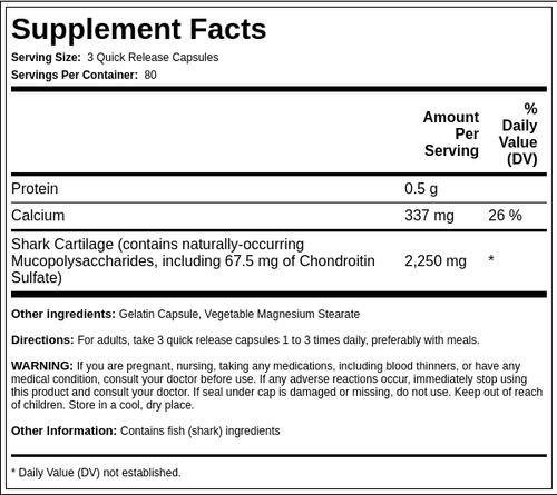 Shark Cartilage, 750 mg, 240 Quick Release Capsules