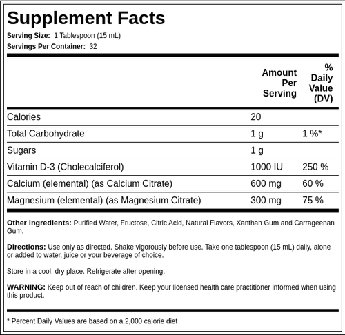 Calcium Magnesium Citrate plus D3 Liquid (Orange Vanilla), 16 fl oz (473 mL) Bottle