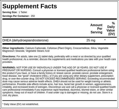 DHEA, 25 mg, 250 Tablets