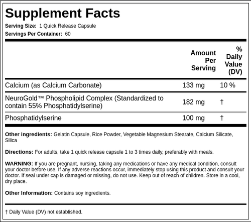 Fosfatidilserina NeuroGold  100 mg 60 Cápsulas de liberación rápida     