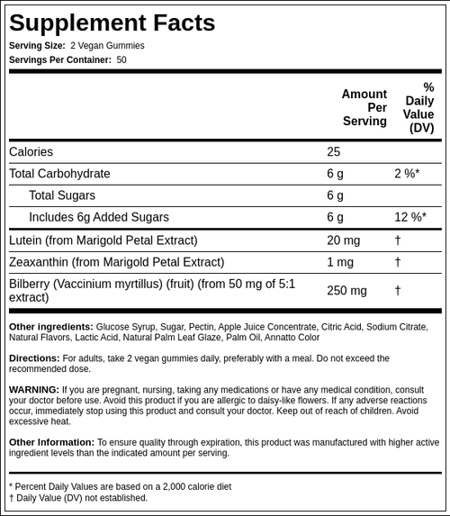 Lutein + Zeaxanthin (Natural Orange), 100 Vegan Gummies