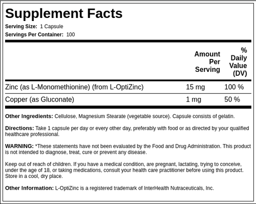 Zinc Balance (L-OptiZinc) 15 mg 100 Cápsulas     