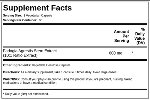 Extracto de Fadogia agrestis 600 mg 60 Cápsulas vegetarianas     