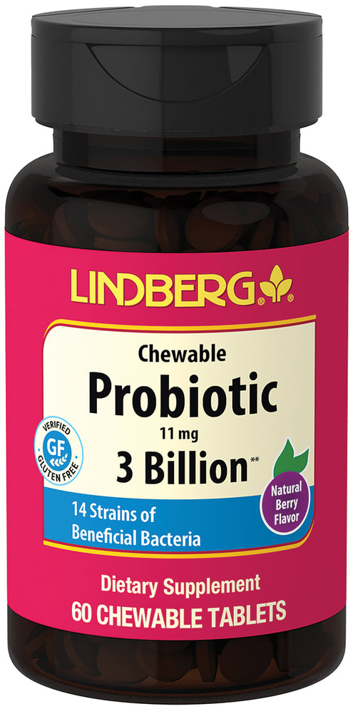 Comprimidos masticables con probióticos, 3000 millones de organismos y 14 cepas (sabor natural a baya) 60 Tabletas masticables       