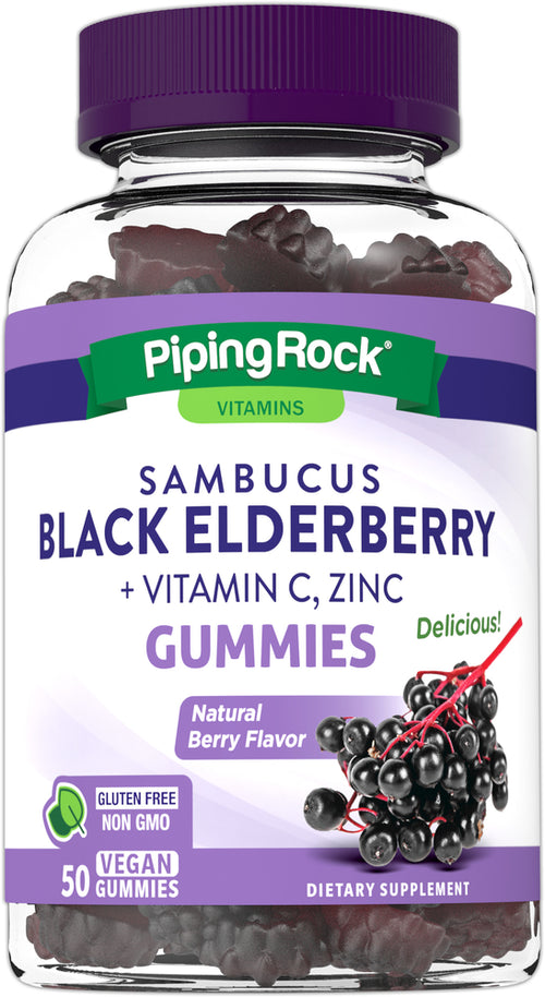 Sambucus Black Elderberry plus C & Zinc Gummies (Natural Berry), 50 Vegan Gummies