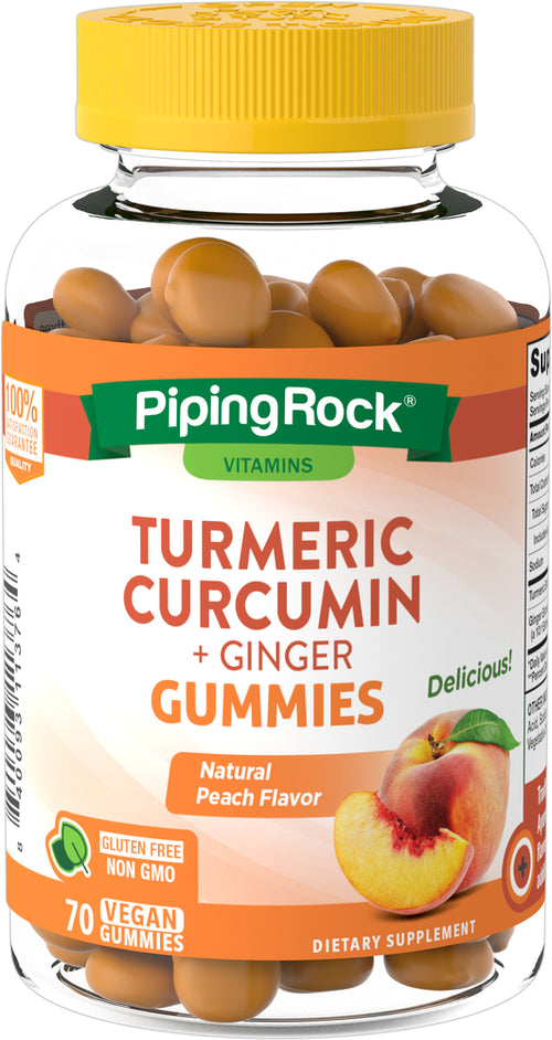 Turmeric Curcumin & Ginger (Natural Peach), 70 Vegan Gummies