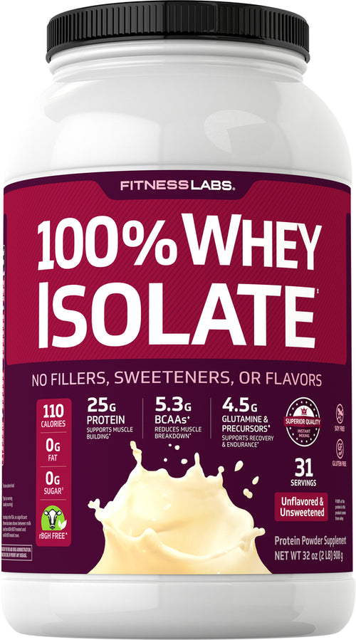 Whey Protein Isolate  (Unflavored & Unsweetened), 2 lb (908 g) Bottle