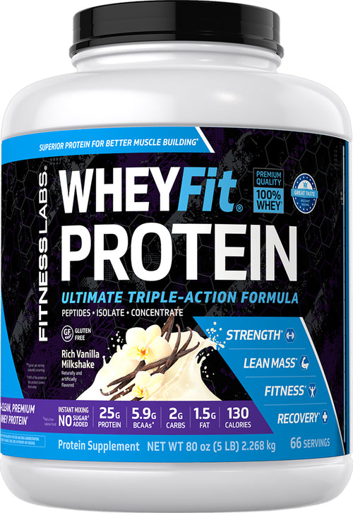 Whey Protein WheyFit (Rich Vanilla Milkshake), 5 lb (2.268 kg) Bottle